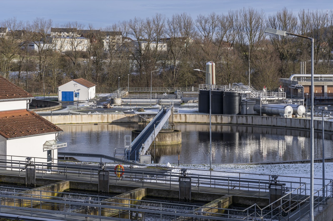 Settling tanks at a sewage works. A flush spends twelve to twenty four hours in a plant like this.