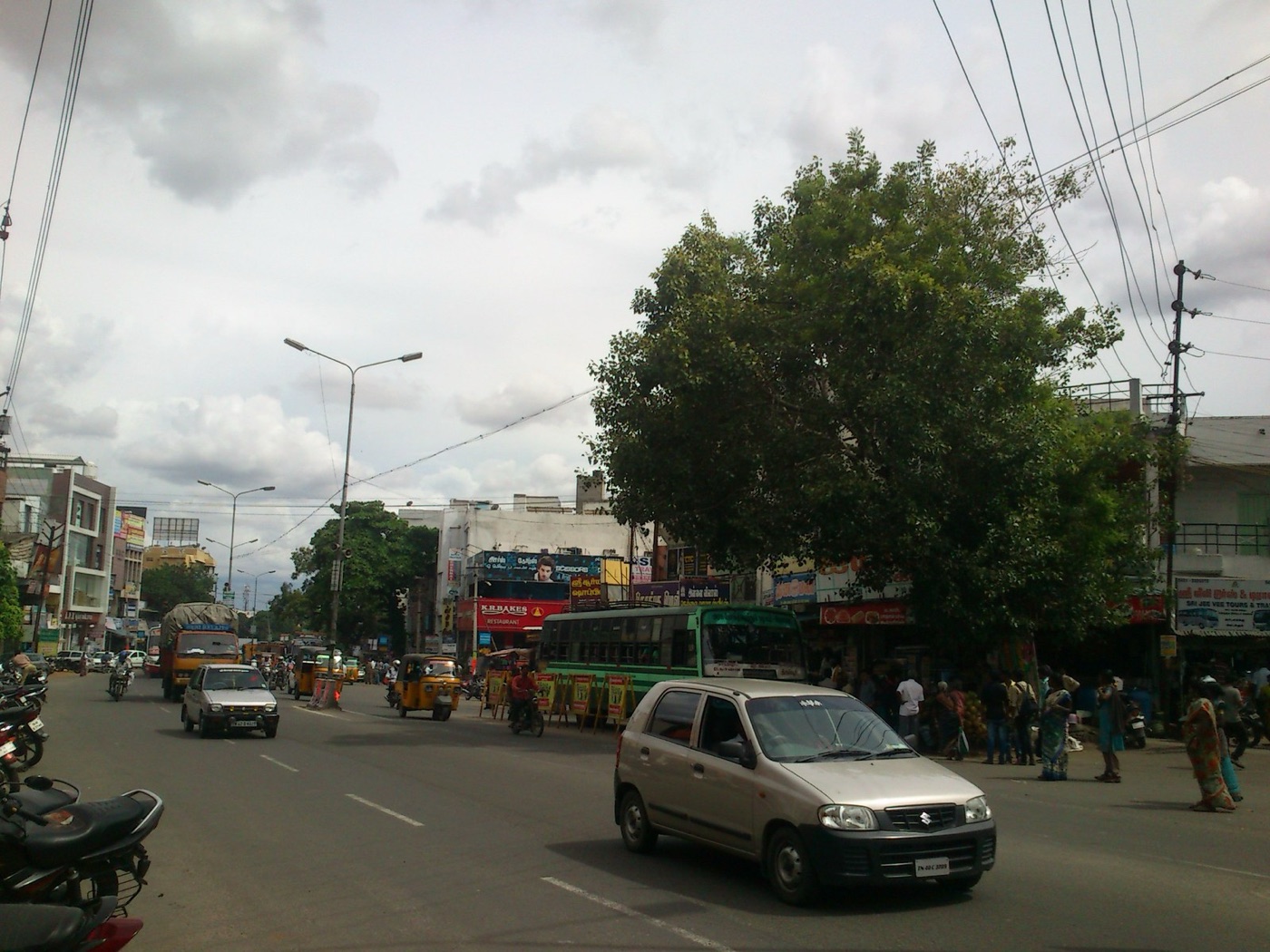A street in Tirupur, the knitwear town whose dye houses run on common effluent plants.