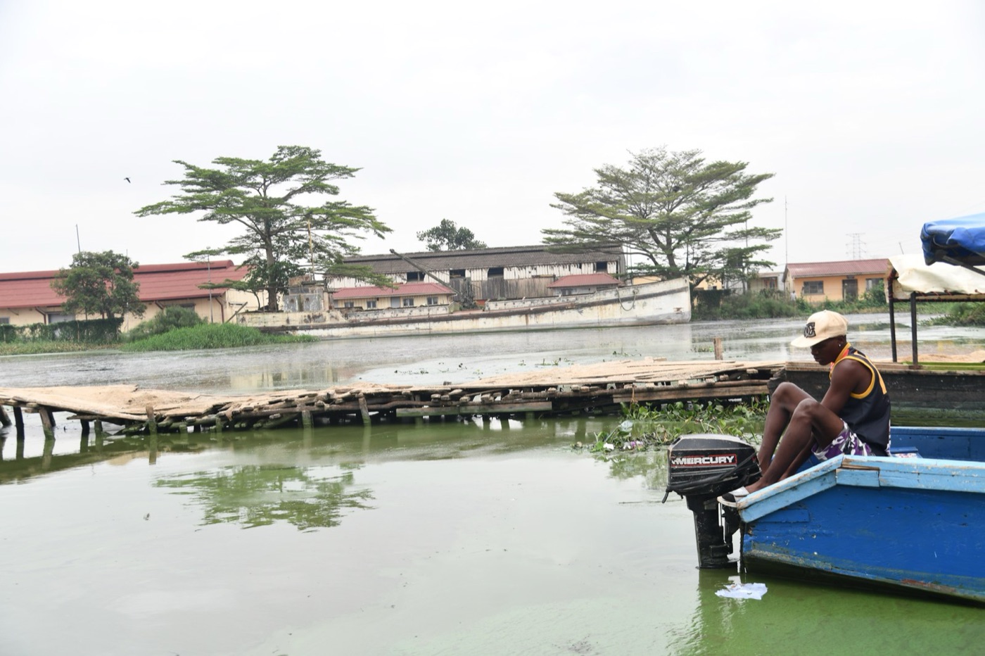 A lake turned green by algae. The nutrients that fed them came off the land.