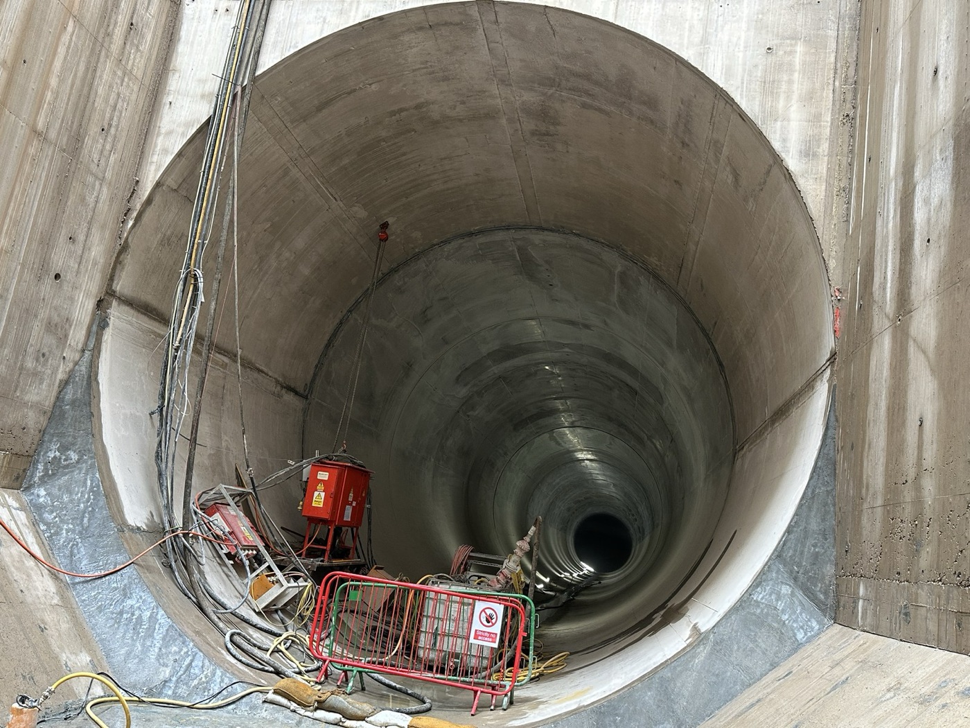 A shaft of the Thames Tideway Tunnel. Twenty five kilometres of storage under the river, filled by the storm and emptied to the works.