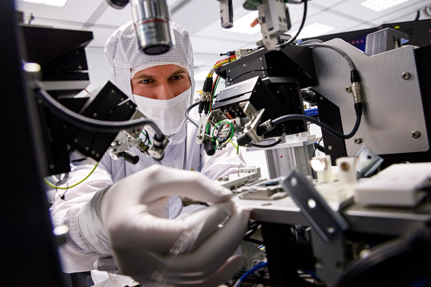 Inside a cleanroom. The water used here is cleaner than the air.