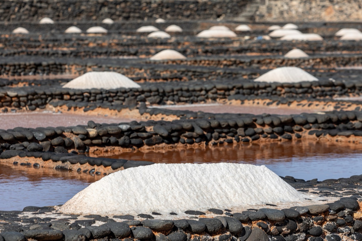 Salt piled beside evaporation pans. A ZLD plant ends with the same thing, produced by heat instead of sun.