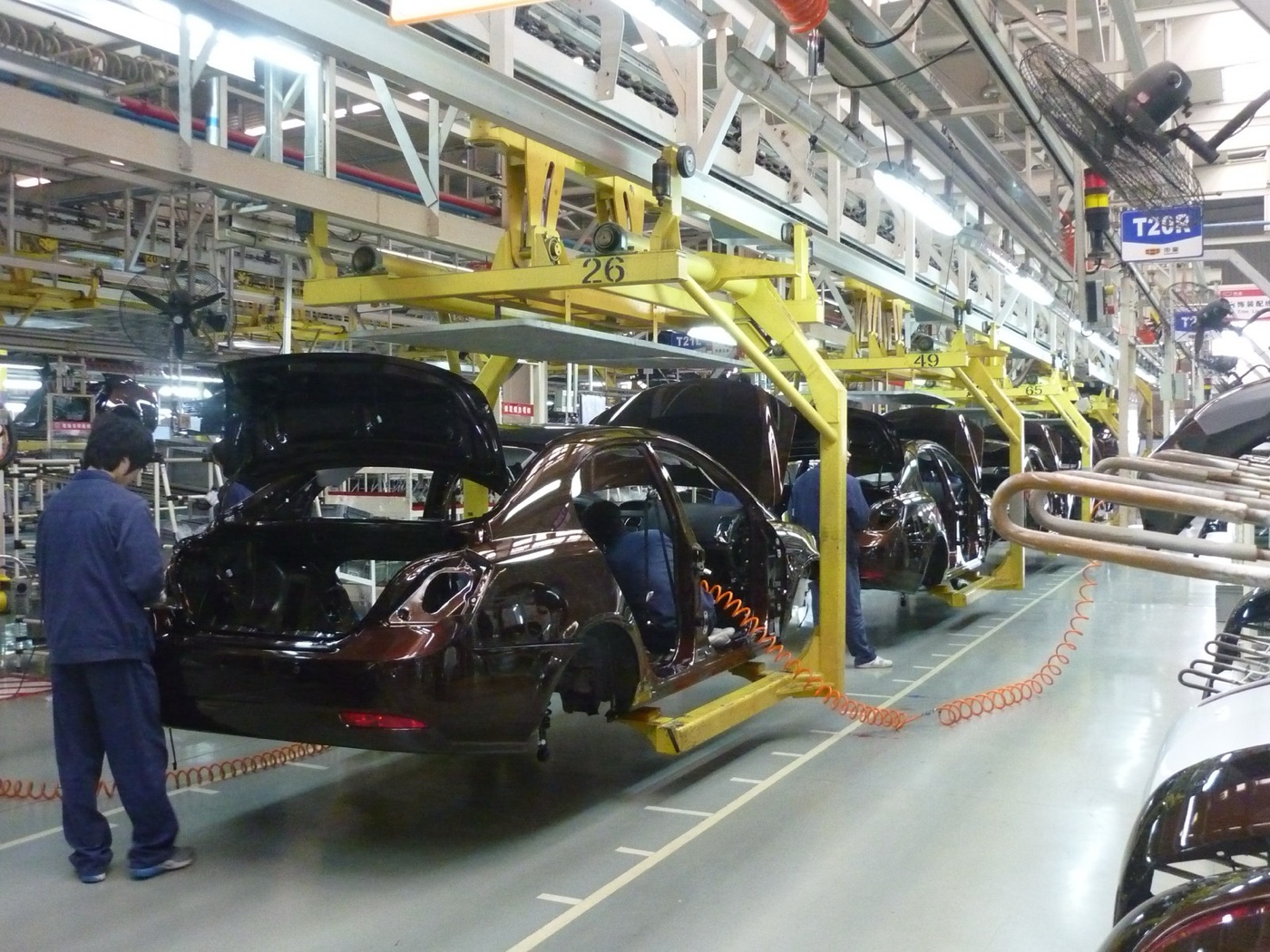 On the line. The plant's own water is a few cubic metres per car, most of it in the paint shop.