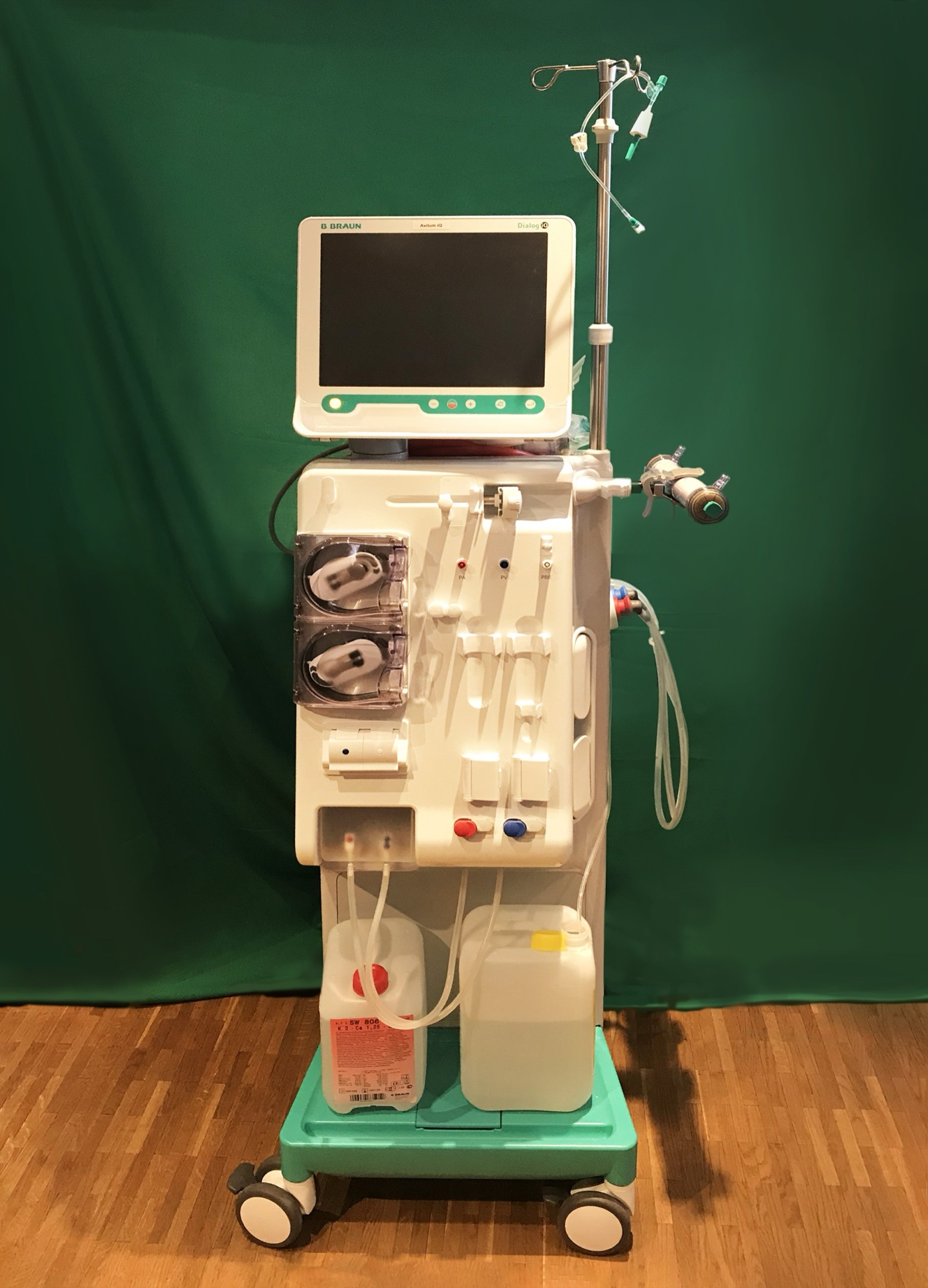 A dialysis machine. About a hundred and twenty litres of water pass across the patient's blood in a session, and all of it has to be purer than drinking water.