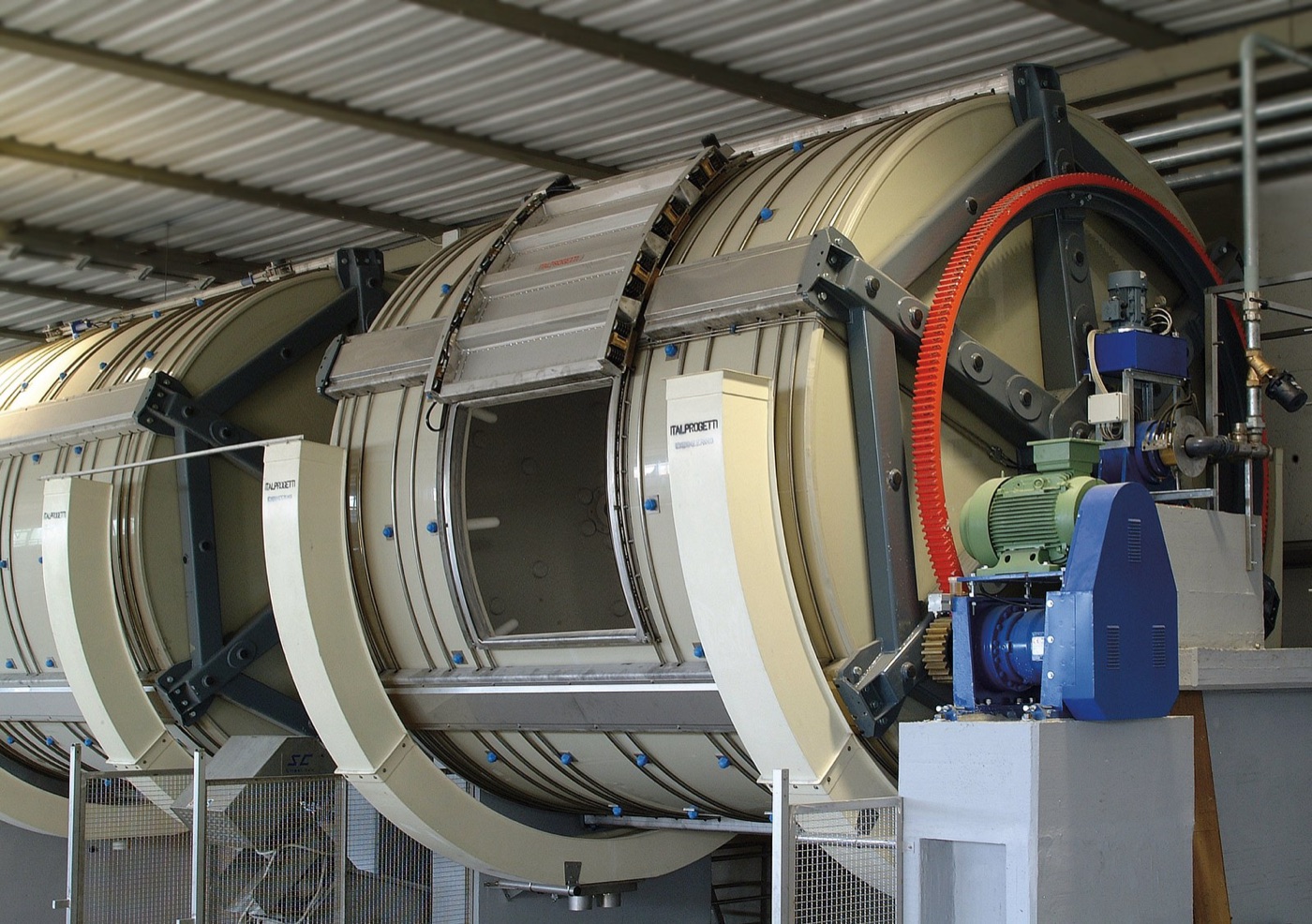 Tanning drums. Hides turn inside them for hours, first in lime, then in chrome.