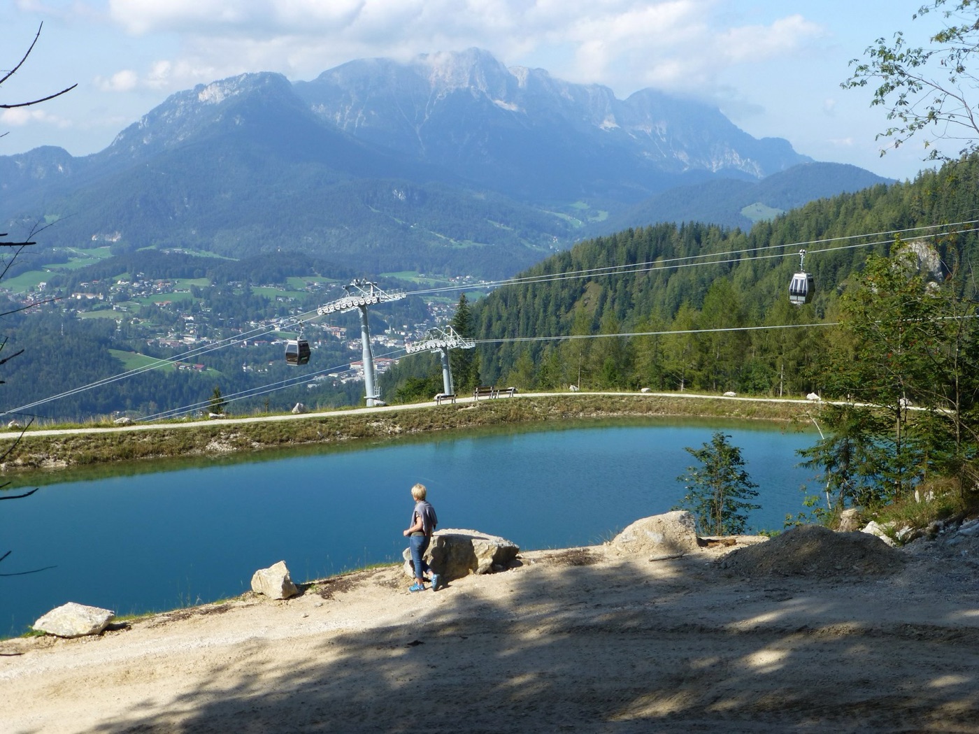 A snowmaking reservoir above a mid station in the Alps. There are hundreds like it now, most dug since 2000.