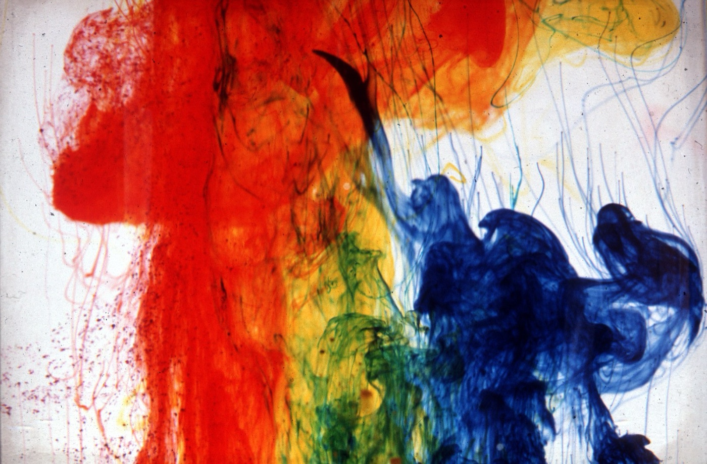 Dye dispersing in water. A share of every dye bath never bonds to the fibre, and leaves with the rinse.