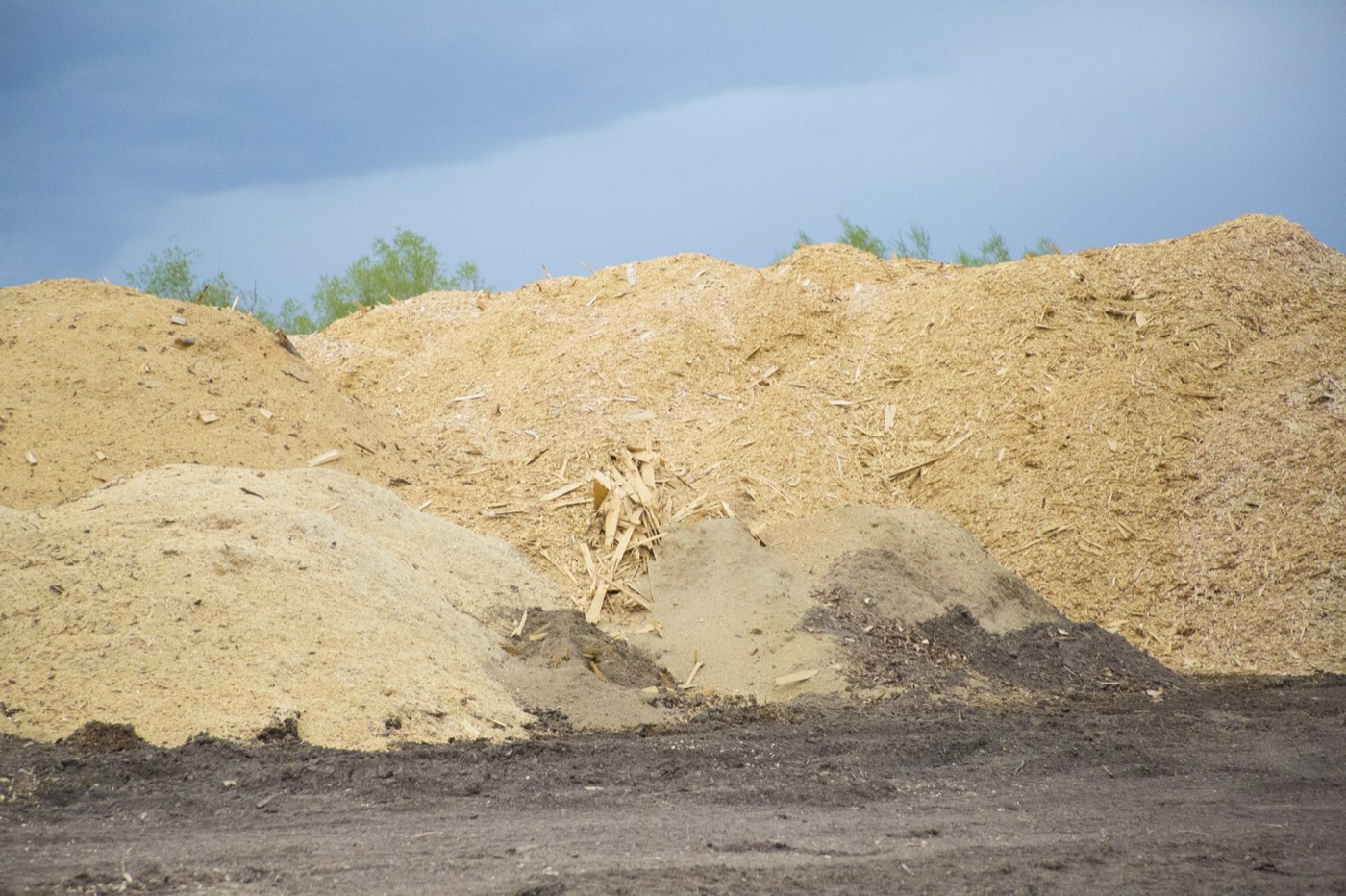A pile of wood chips at a mill. Pulping them is where the water goes.