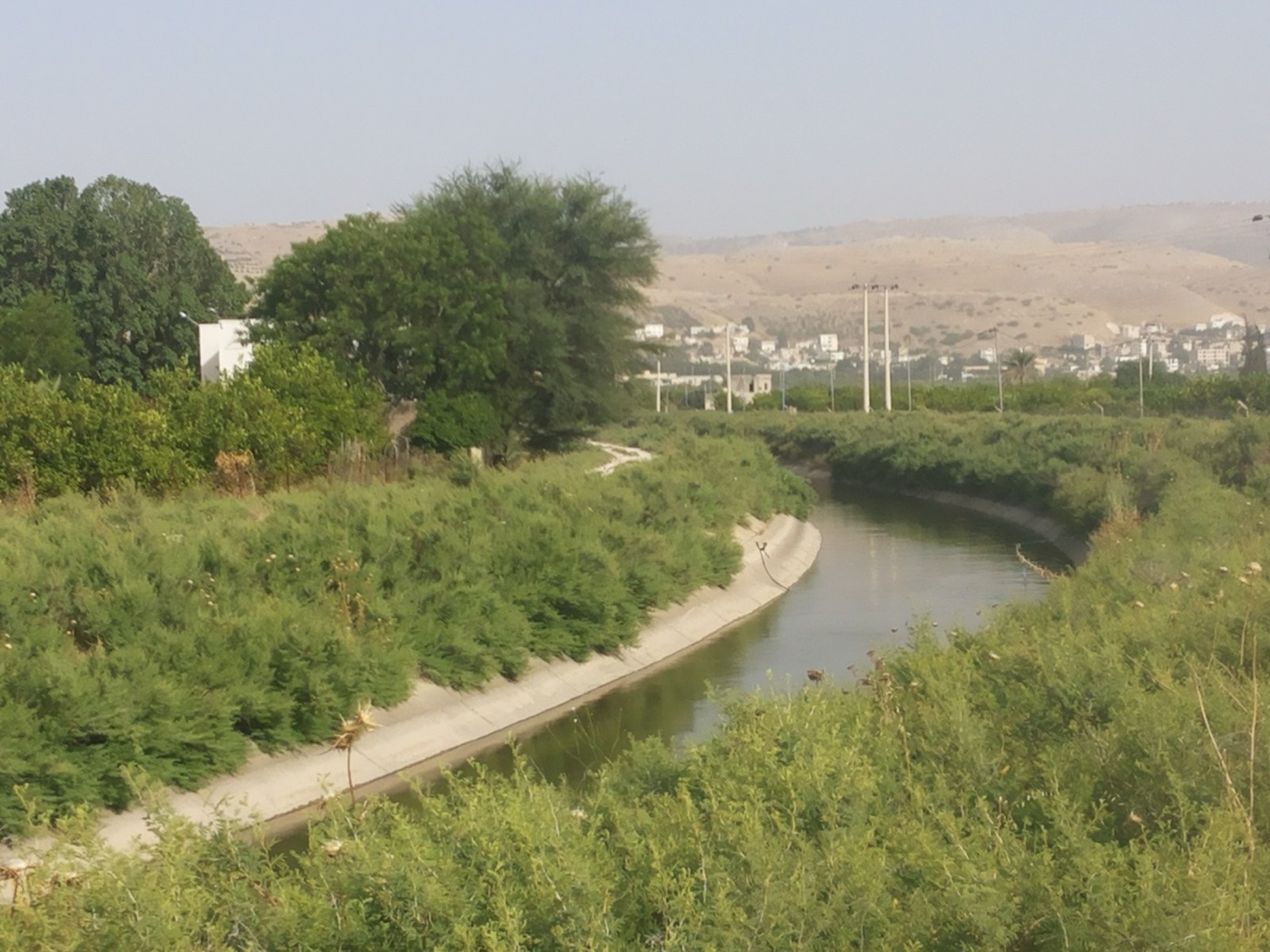 The King Abdullah canal in the Jordan valley, whose water is pumped a thousand metres up the escarpment to the city.