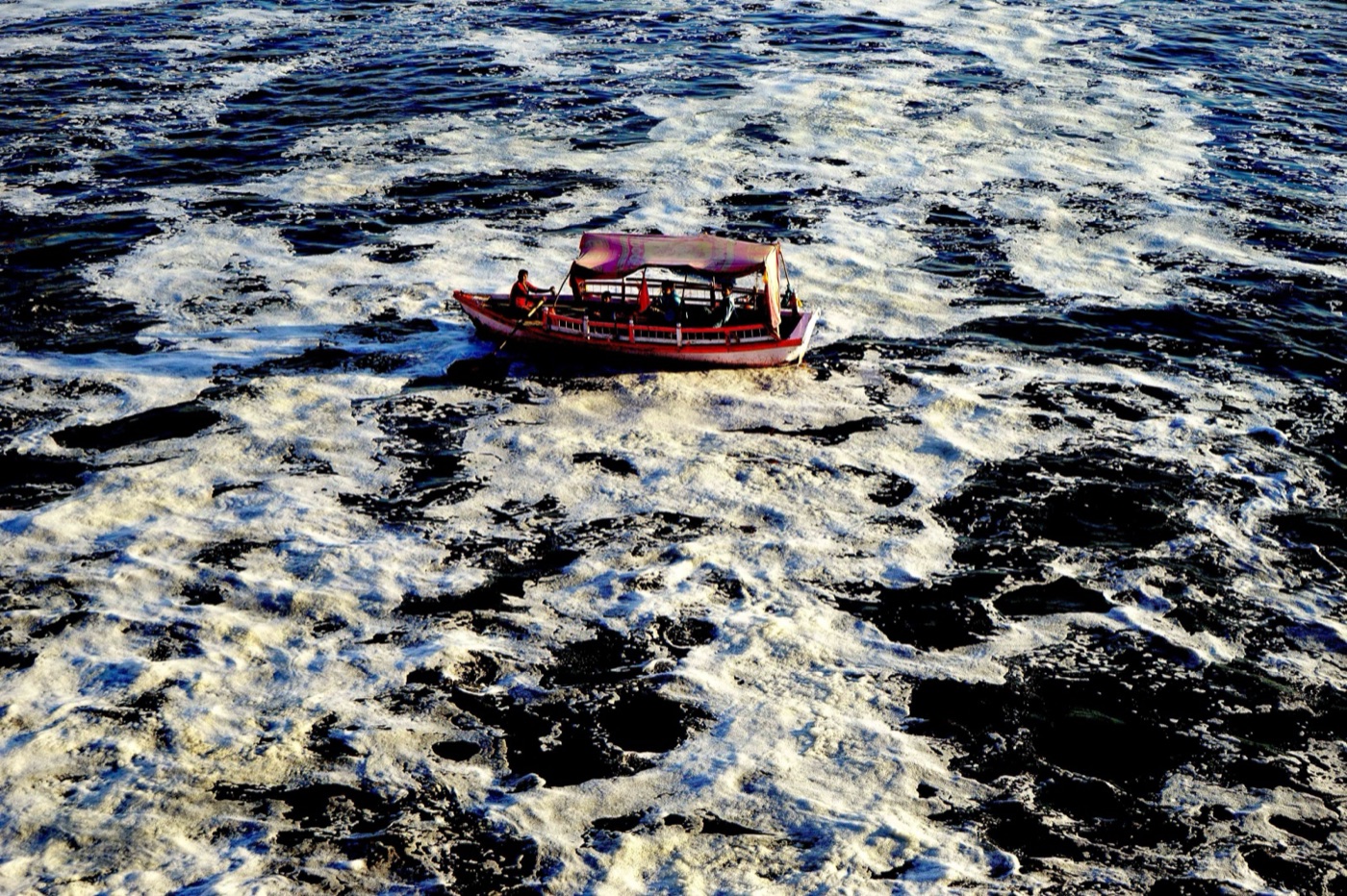 The Yamuna below Delhi. The foam is detergent phosphate; the water under it has no oxygen.