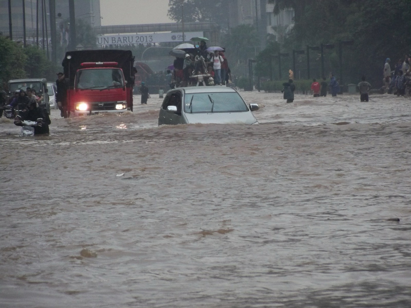 A Jakarta street under water. The northern districts now lie below the level of the sea that drains them.