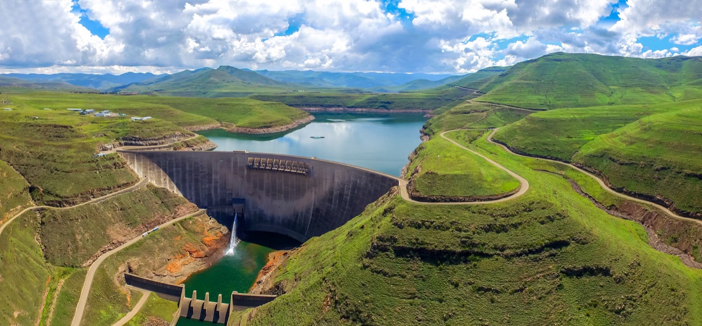 The Katse dam in the mountains of Lesotho, whose water is tunnelled through the range to the Vaal and pumped up to the city.