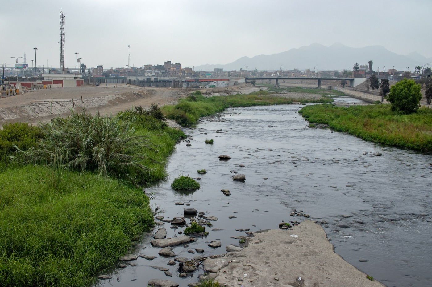 The Rímac crossing Lima. Three quarters of the city's water, and in the dry season most of it is melted ice.