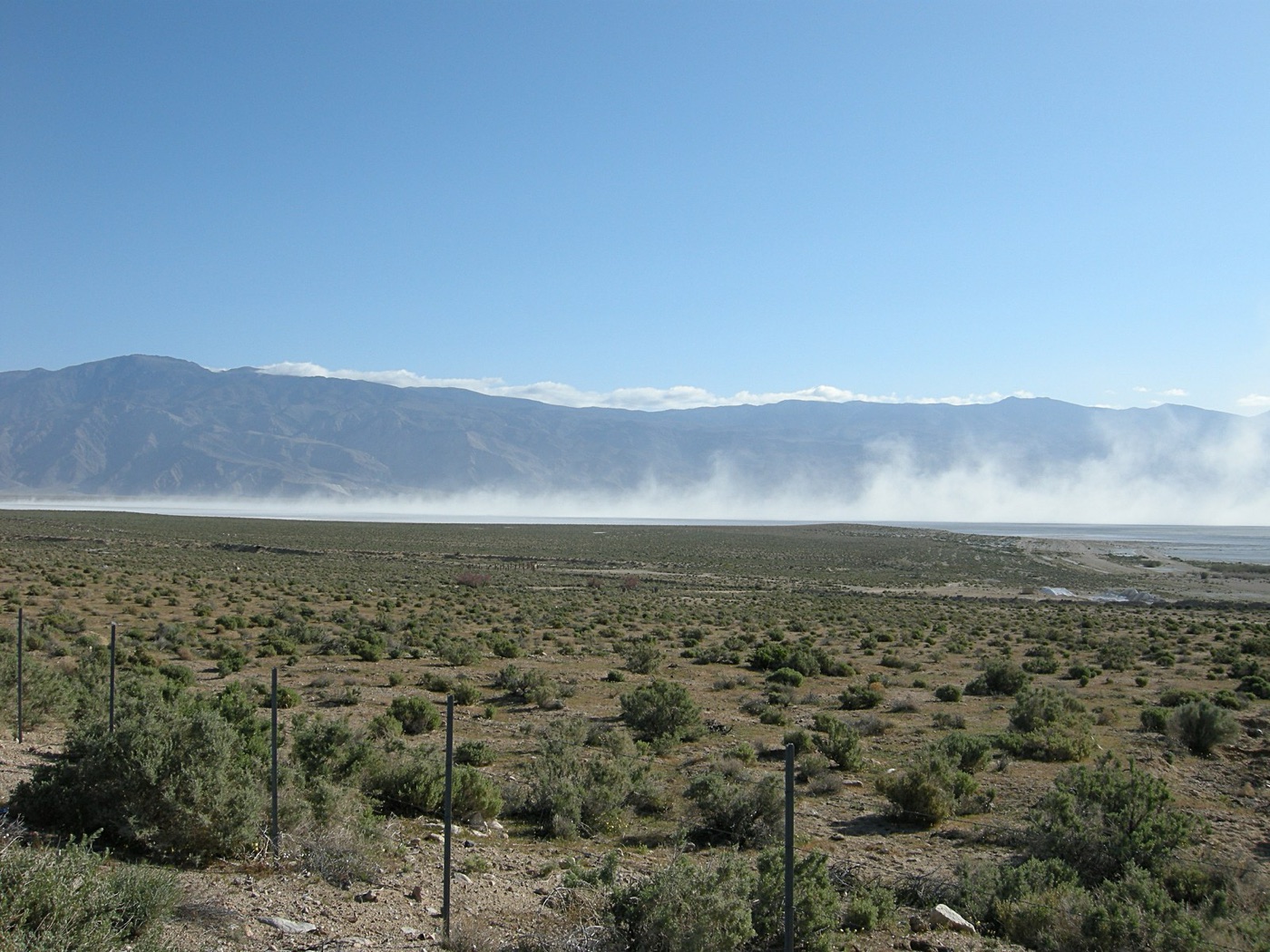 Dust blowing off the bed of Owens Lake, the largest source of dust pollution in the United States for seventy years.