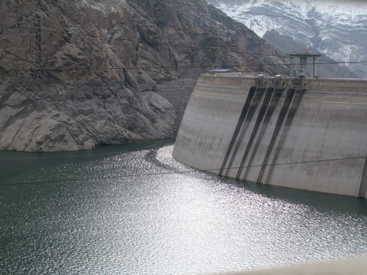 The Amir Kabir dam on the Karaj, with the water far below the wall. One of the five dams the capital lives on.