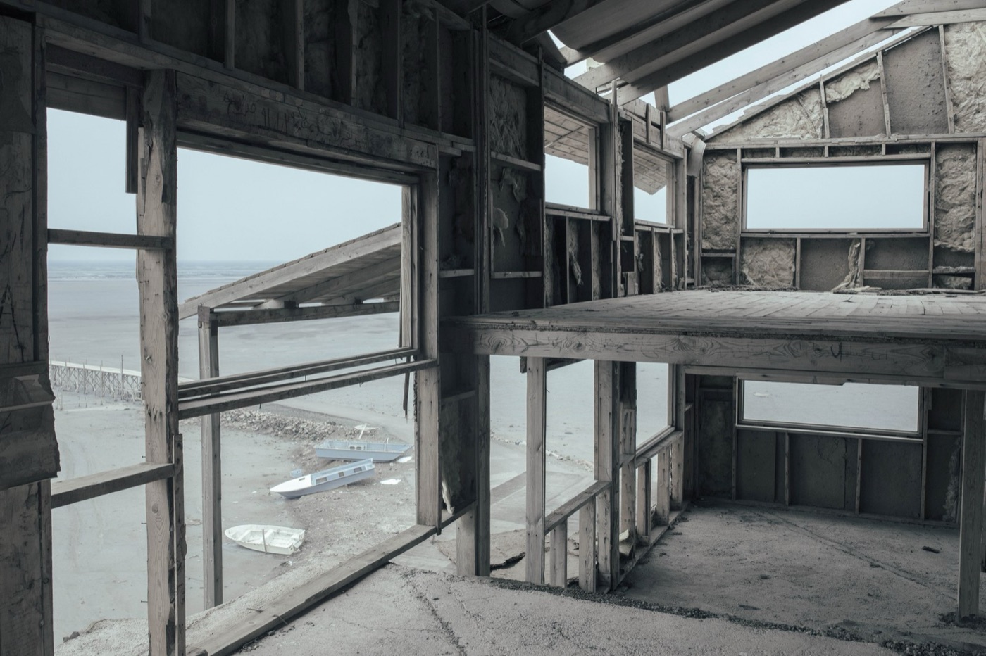 An abandoned building on the shore of Lake Urmia, looking out over the salt where the lake was.
