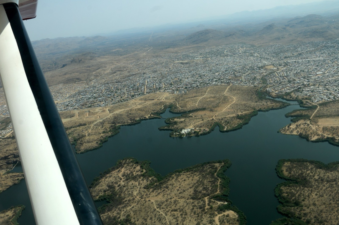 Goreangab dam on the edge of Windhoek. The reclamation plant stands beside it.