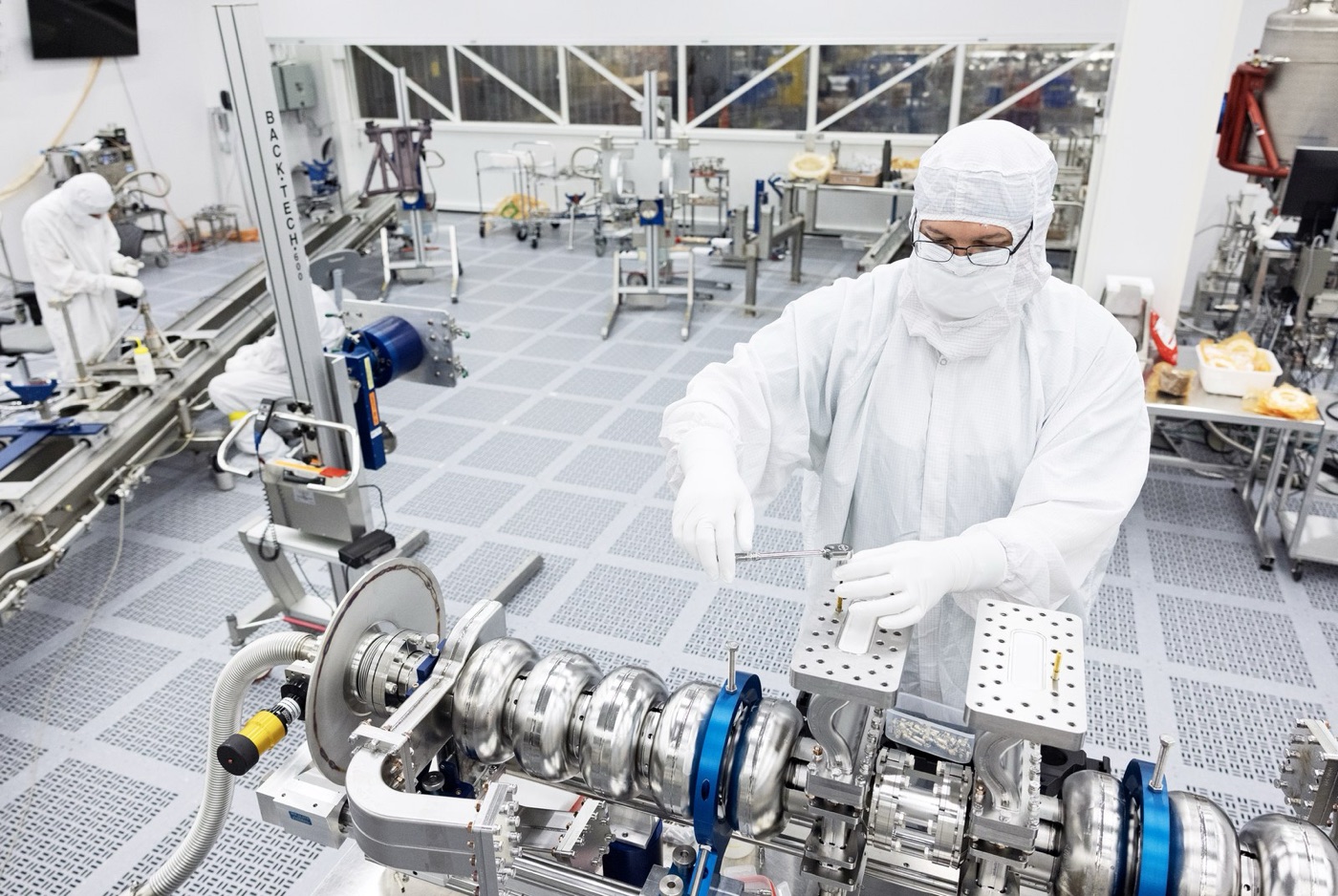 A cleanroom. Every surface, and every litre of water, has to be cleaner than the chips being made.