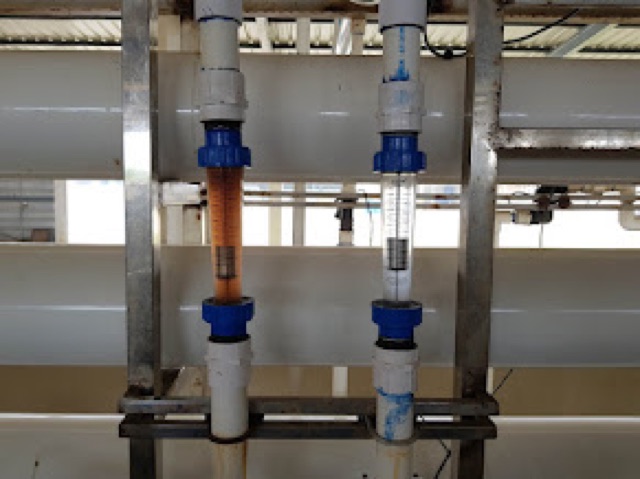 Two flow meters on a pipe rack